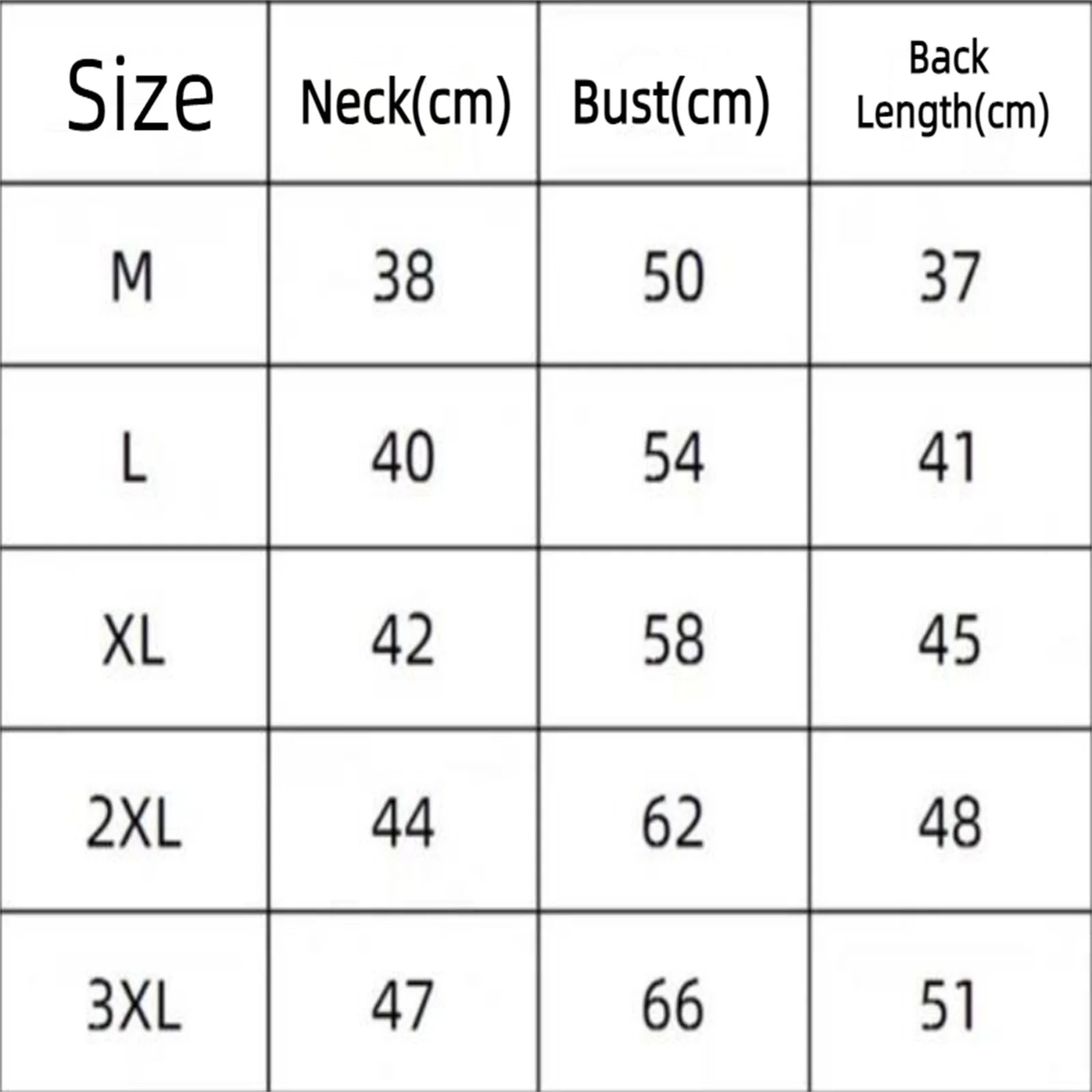 Dog elephant costume size chart showing measurements for M, L, XL, 2XL, and 3XL sizes