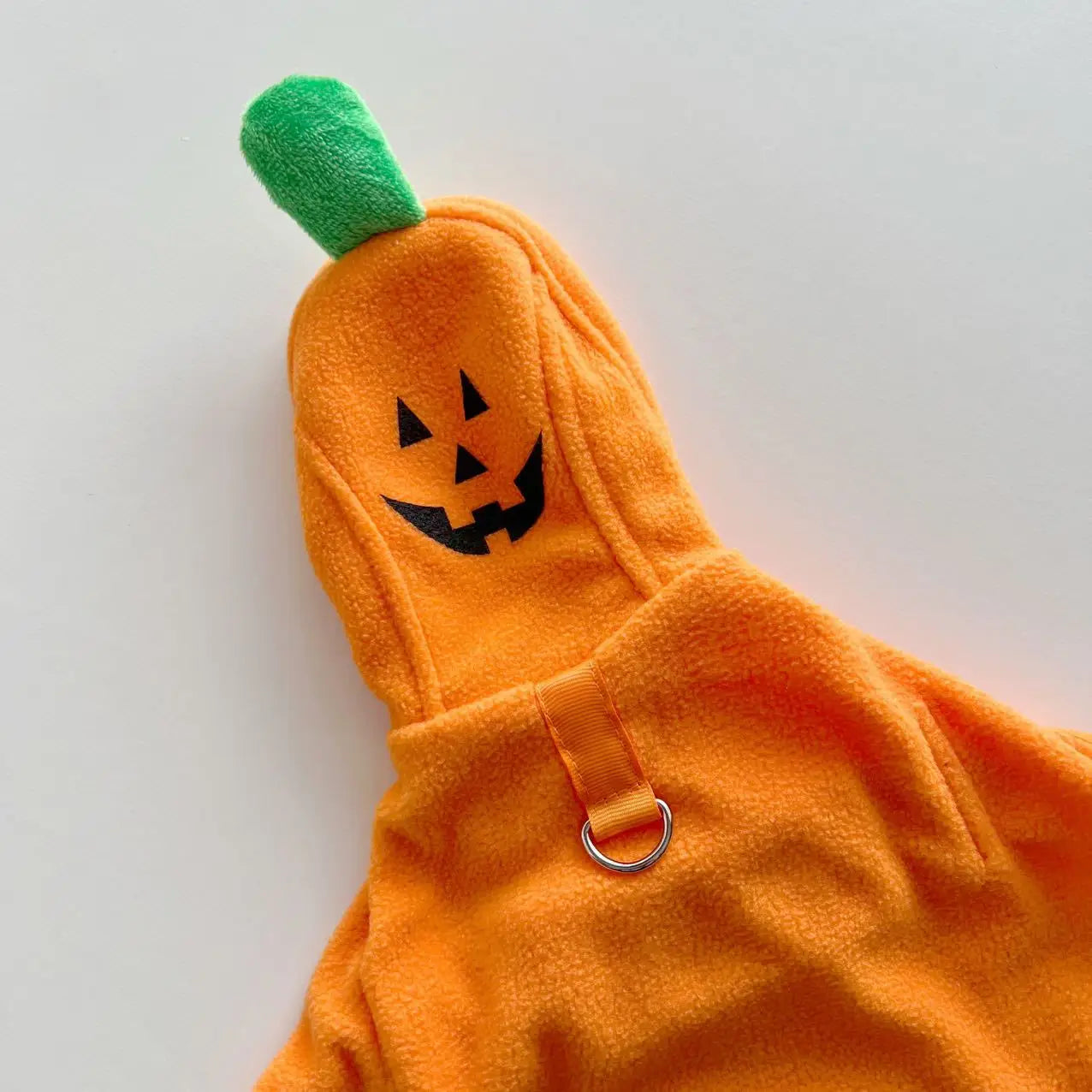 Dog Halloween Ghost Cape in orange with pumpkin design and green stem for festive pet costumes