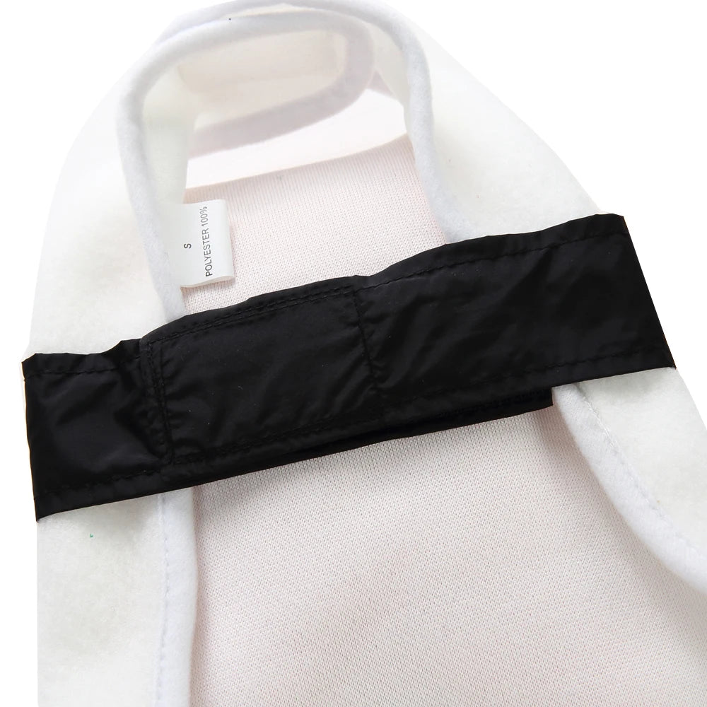 Close-up of dog kimono chef costume featuring a secure fastening for easy wear