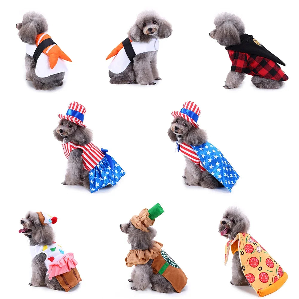 Variety of stylish dog kimono chef costumes featuring fun designs for small dogs