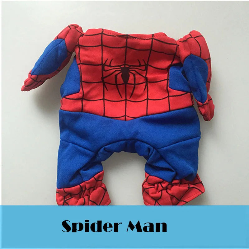 Spider Man superhero pet costume for dogs in red and blue with detailed web design