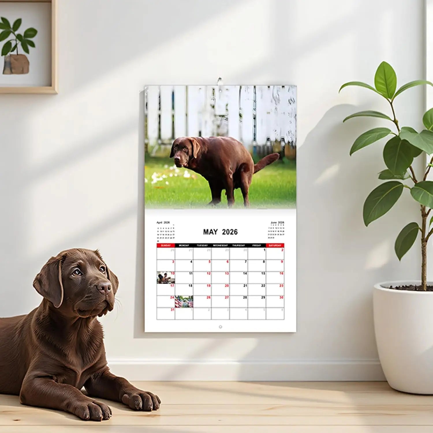 Dogs pooping in scenic places calendar featuring adorable pups and beautiful outdoor settings