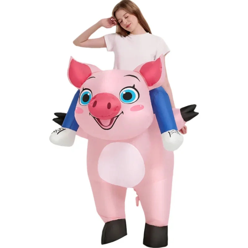 Inflatable piggyback costume for adult women featuring a playful design and vibrant colors