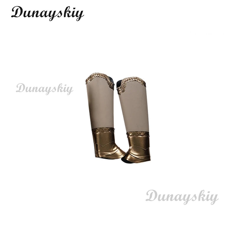 Elden Ring Malenia dress full set comprising elegant golden thigh-high boots with intricate detailing