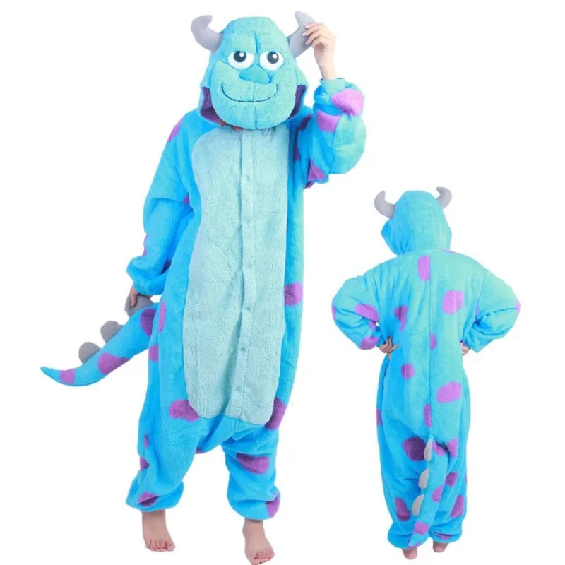 Adult Halloween monster onesie adults in blue with pink spots and a playful character design