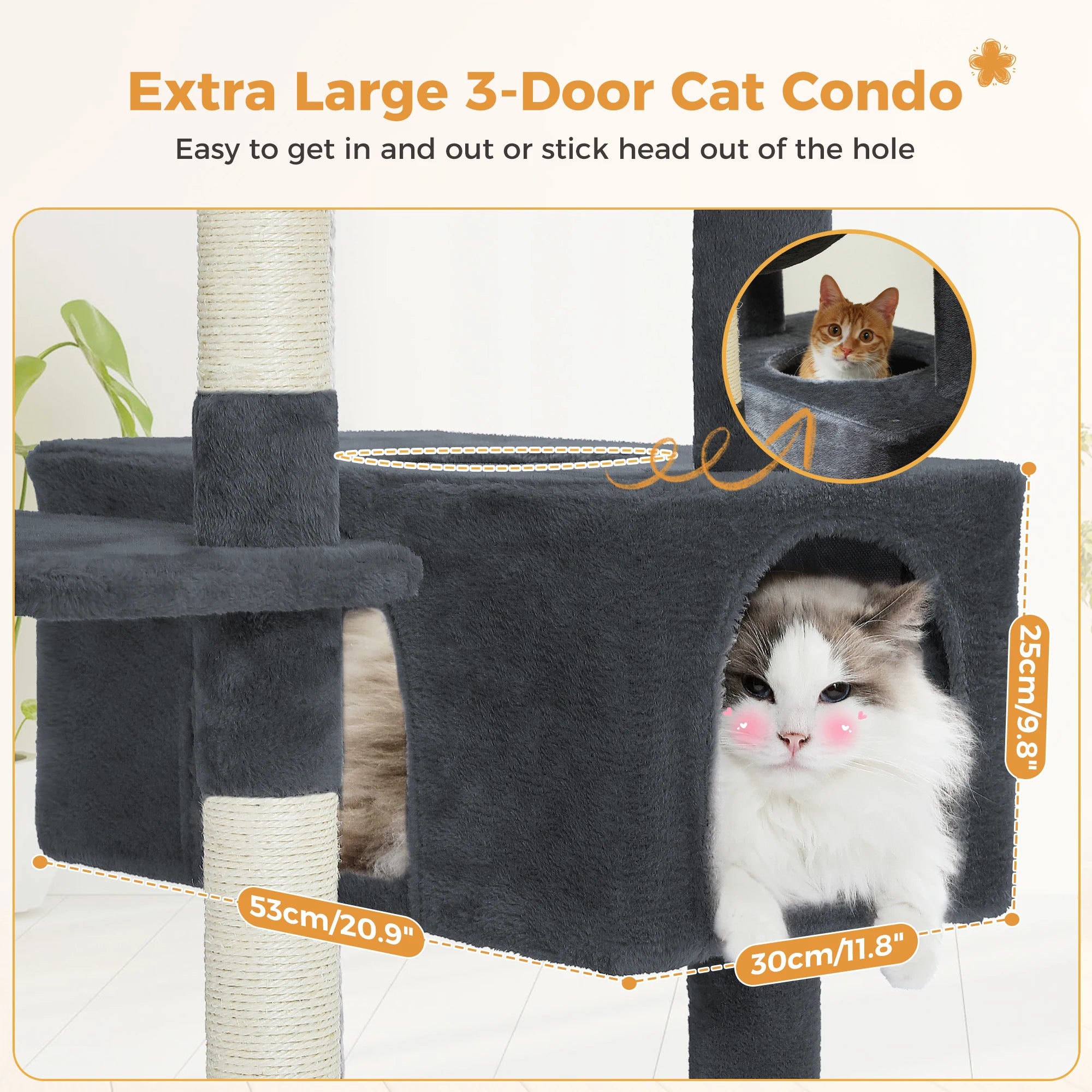 Extra Large 3-Door Cat Condo featuring comfortable entry points for a large cat tree for indoor cats