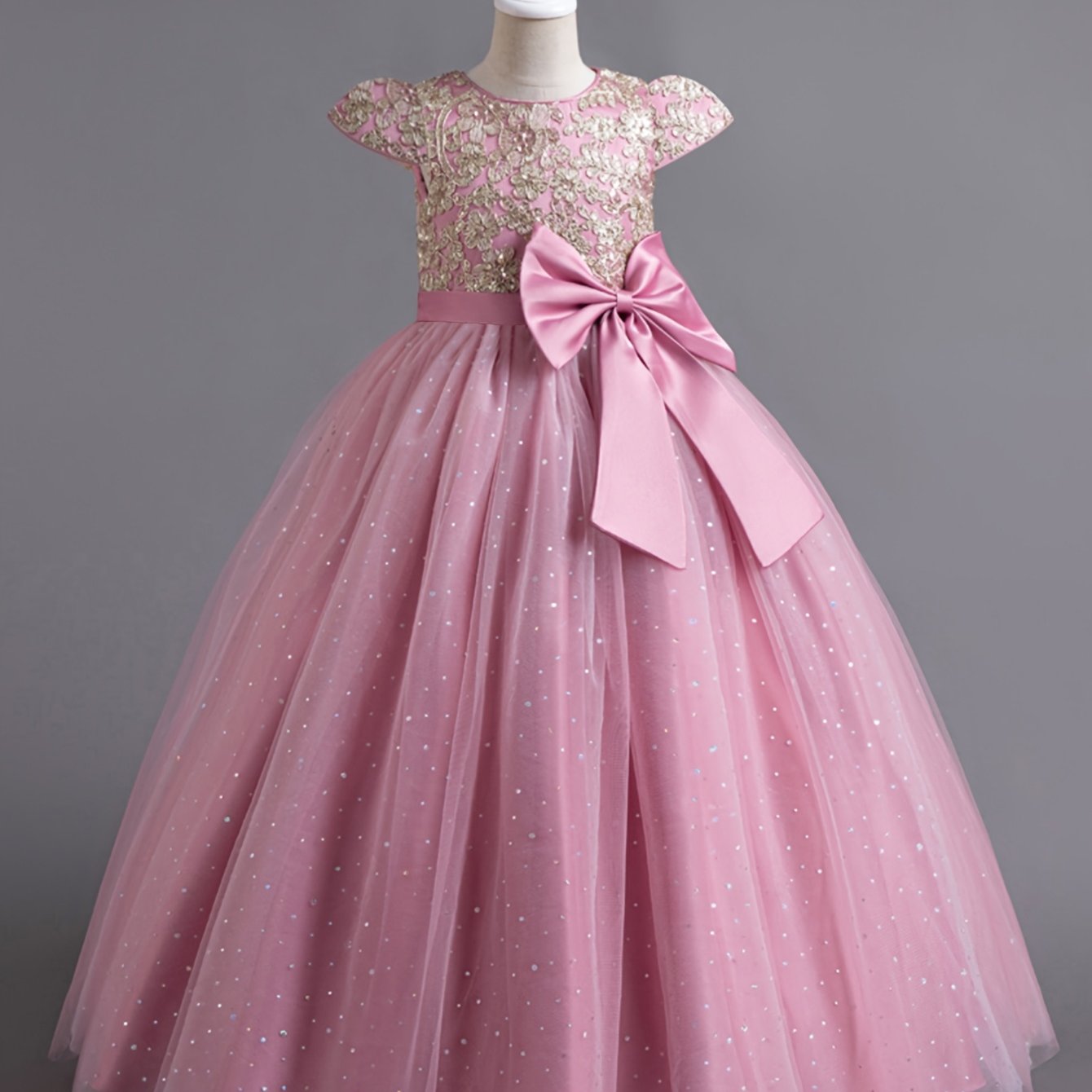 Girls Floral Wedding Dress with Bow