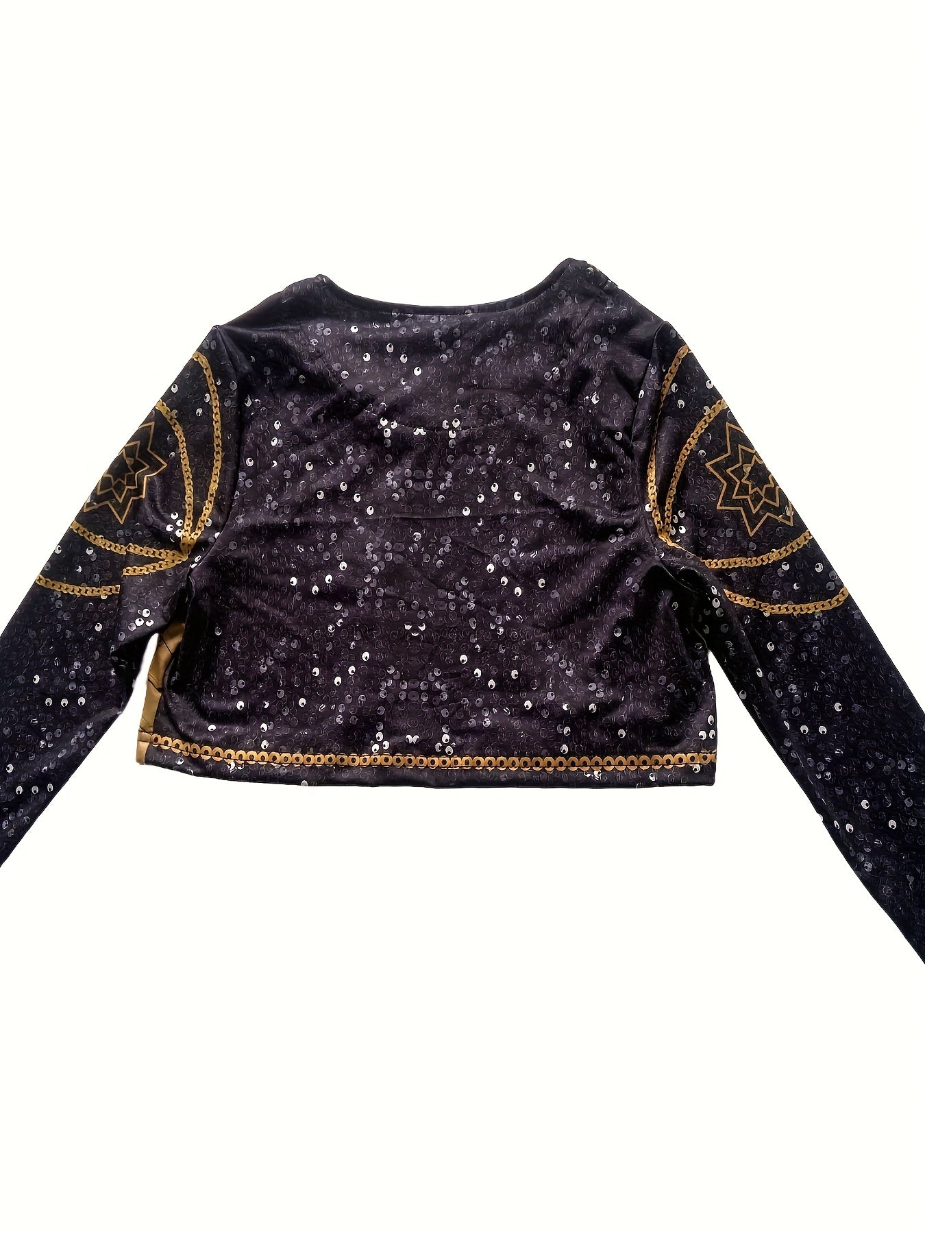 Sparkly black crop top with sequins, perfect for a pop star Halloween costume for girls