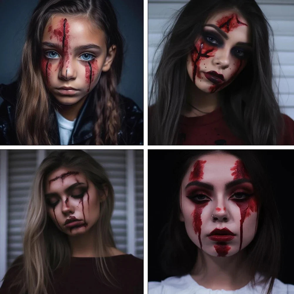 Fake blood for pets Halloween cosplay on faces with dramatic blood effects and spooky makeup