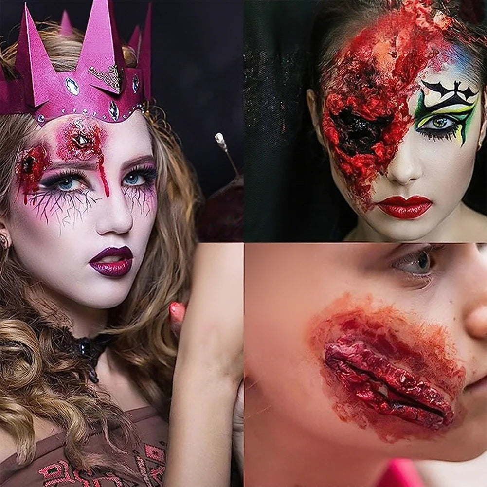 Creative Halloween makeup featuring fake blood for pets Halloween cosplay with intricate details and effects.