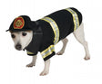 Cute dog in firefighter dog costume with reflective stripes and cap by Zoomies & Co