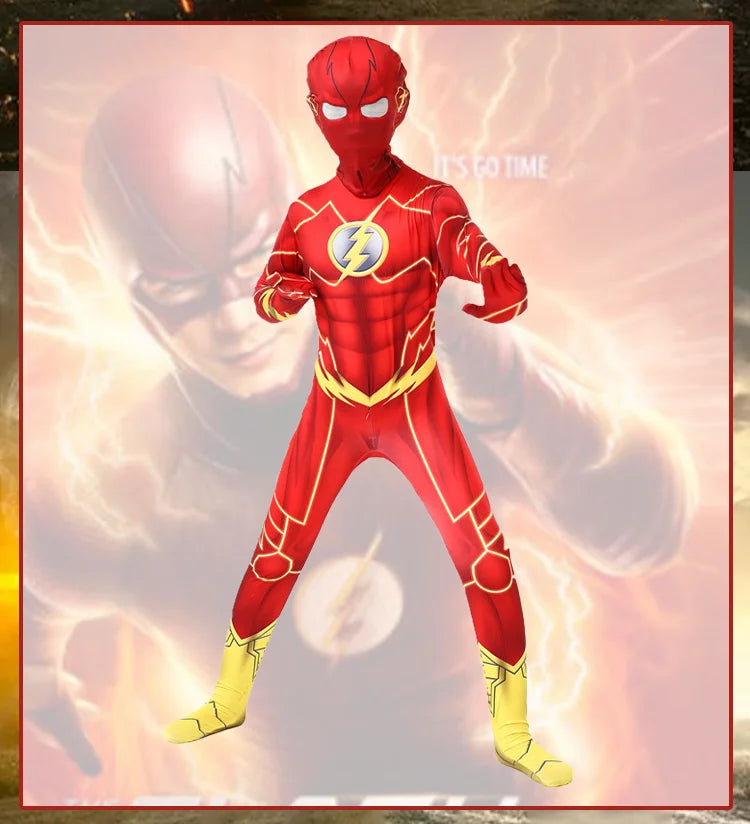 Red Flash Costume Set with Mask for Carnival for Kids, featuring superhero design and vibrant colors