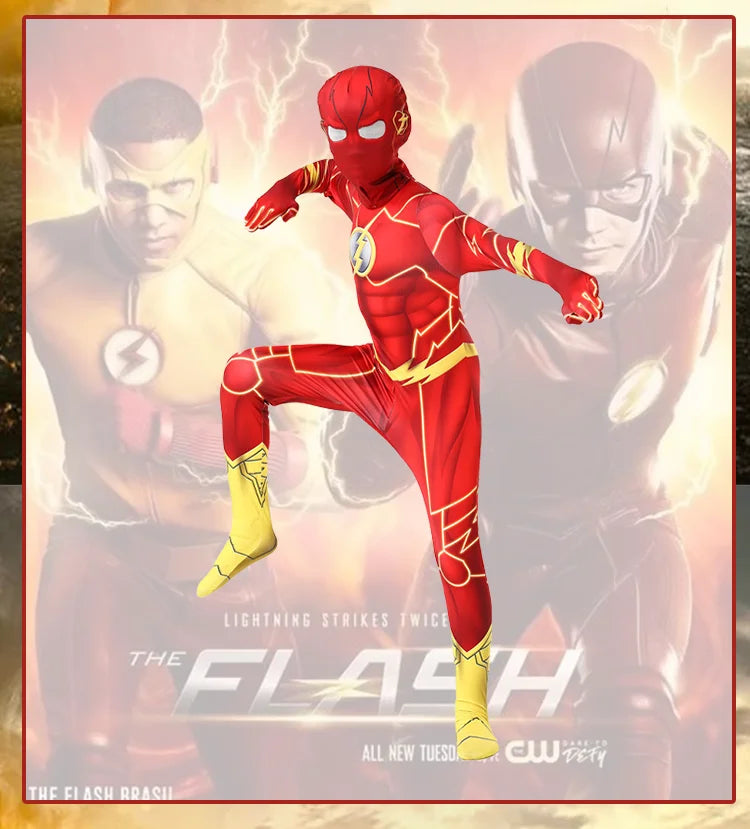Flash costume set with mask for carnival, featuring vibrant red design and superhero details