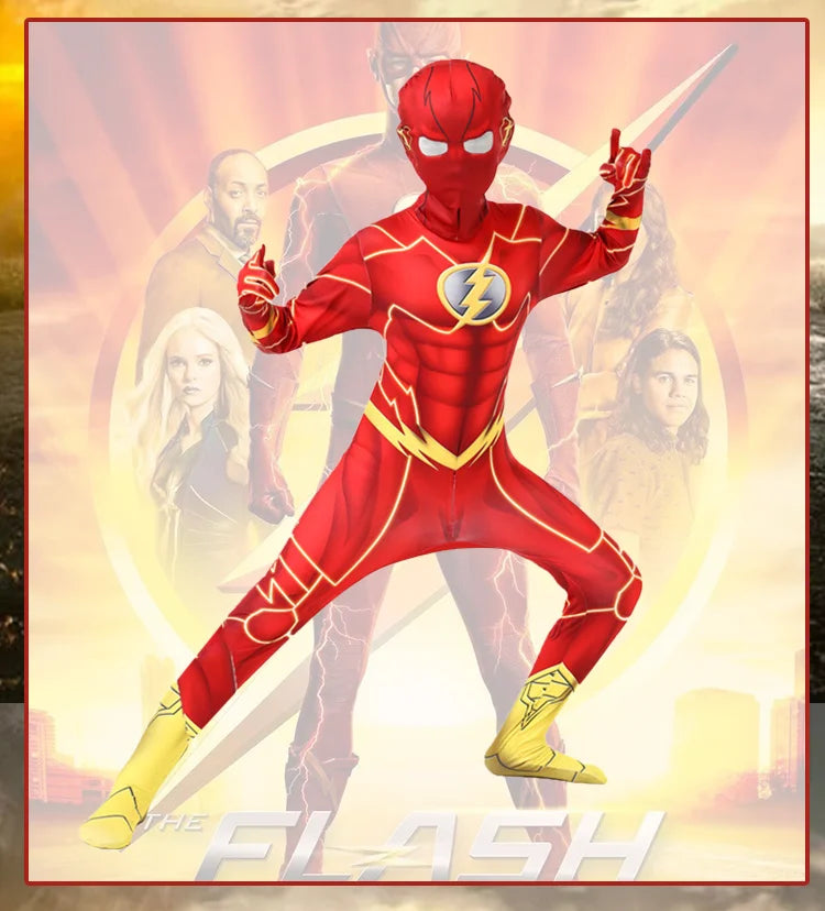 Zoomies & Co flash costume set with mask for carnival featuring vibrant red design and superhero details