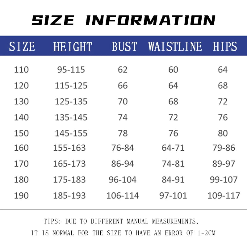 Zoomies & Co Flash costume set with mask for carnival showcasing size information chart