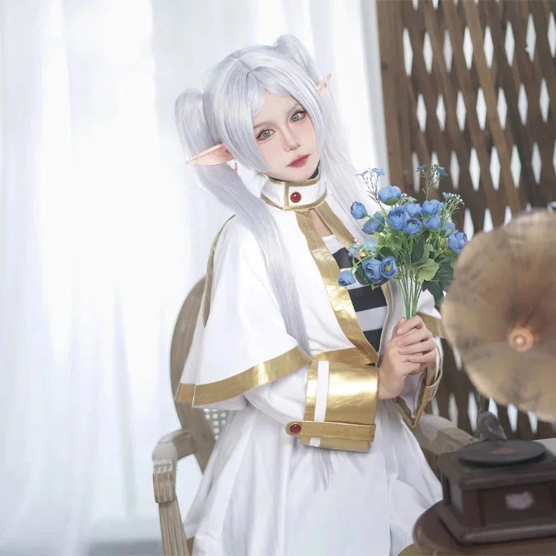 Frieren cosplay costume set featuring elegant design and accessories for fans of anime and fantasy