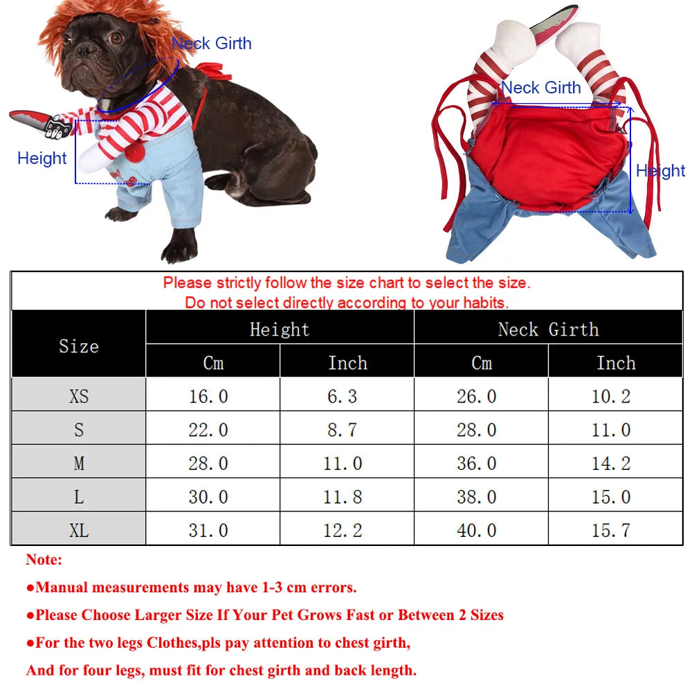 Funny cat Halloween costume for pets with adjustable sizing and detailed size chart for fitting