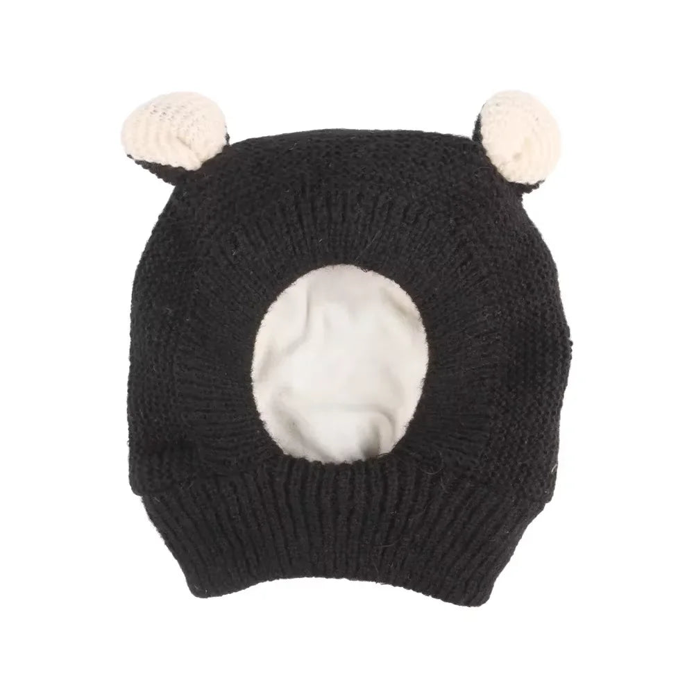 Cozy black knitted cap with bear ears, perfect for funny cat hats for costumes