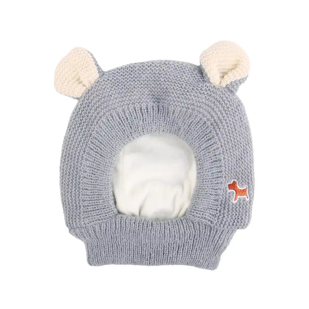 Gray knitted hat with ears for pets, perfect for funny cat hats for costumes