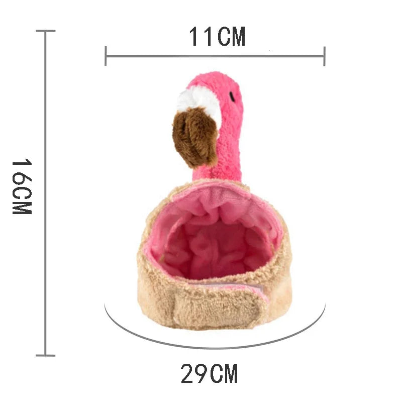 Funny cat hats for costumes featuring a pink flamingo theme with soft plush material