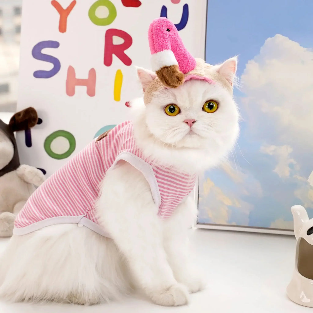 Cat wearing a funny cat hat for costumes styled as an ice cream cone, perfect for playful pet apparel