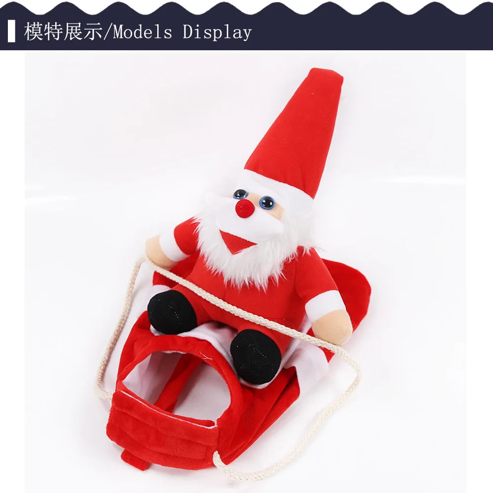 Funny dog costumes for Halloween featuring a Santa costume with a hat and beard