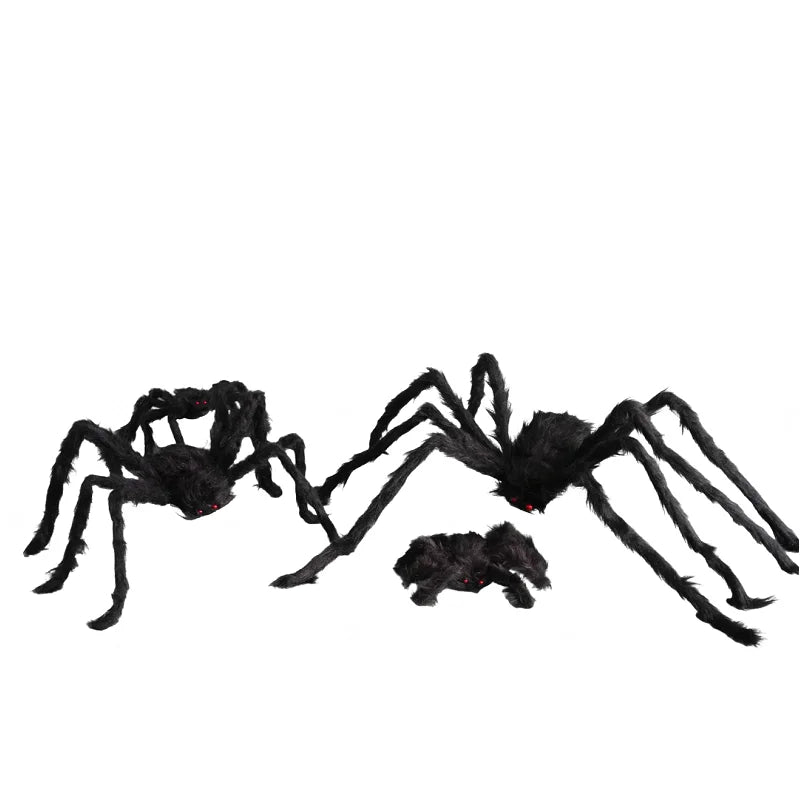 Set of three giant Halloween spider decoration in black, perfect for spooky decor and haunted houses