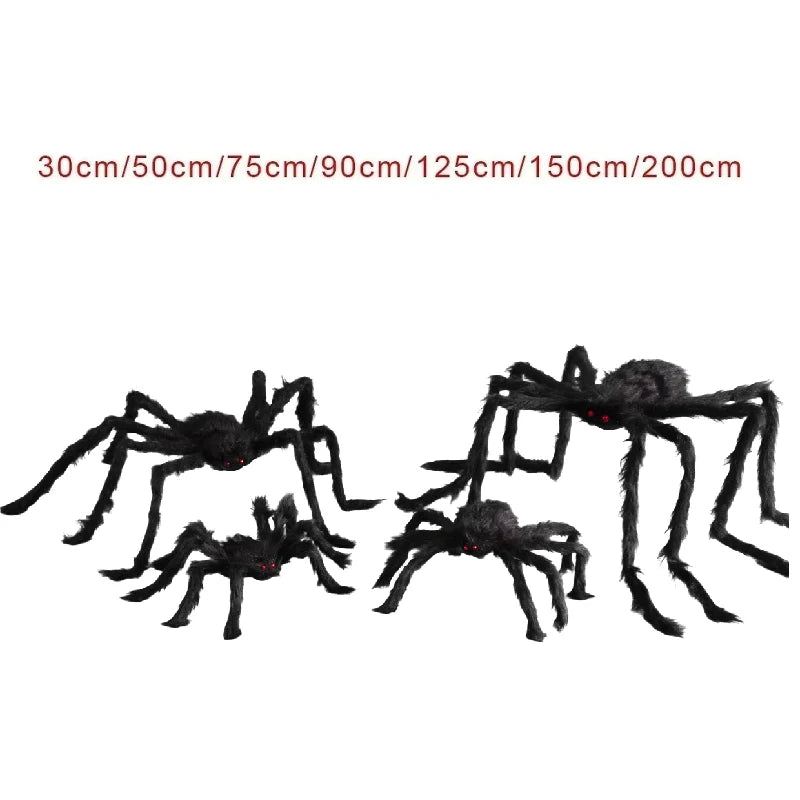 Giant Halloween spider decoration in various sizes for spooky holiday displays and haunted house themes