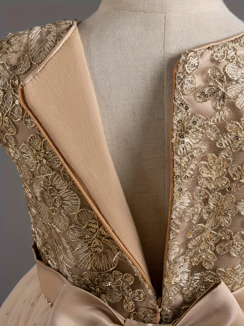 Elegant girls floral wedding dress featuring intricate embroidery and a stunning back design