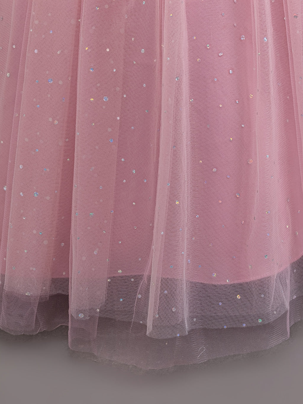 Pink tulle girls floral wedding dress with shimmering sequins for special occasions