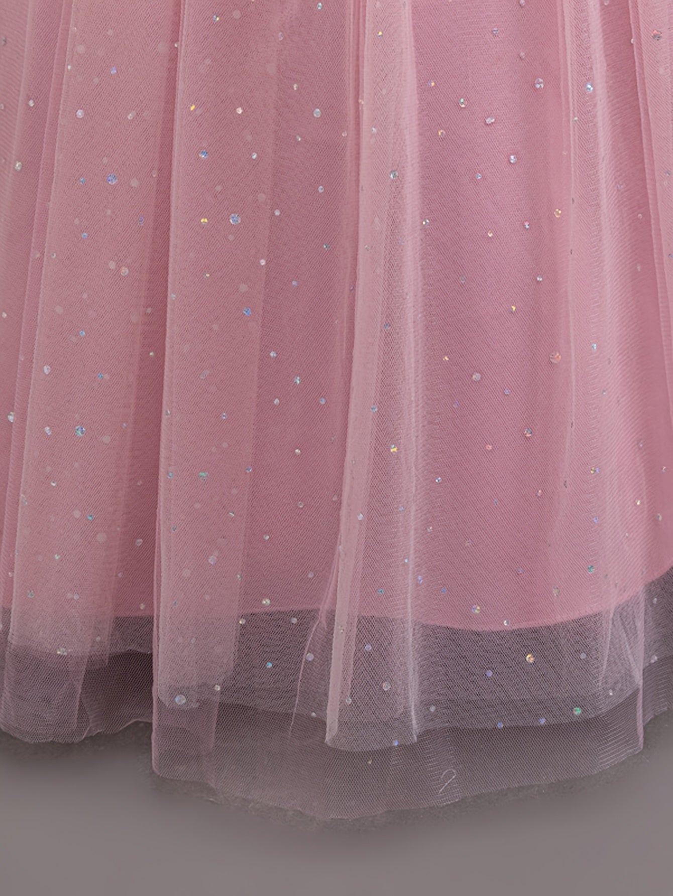 Pink tulle girls floral wedding dress with shimmering sequins for special occasions