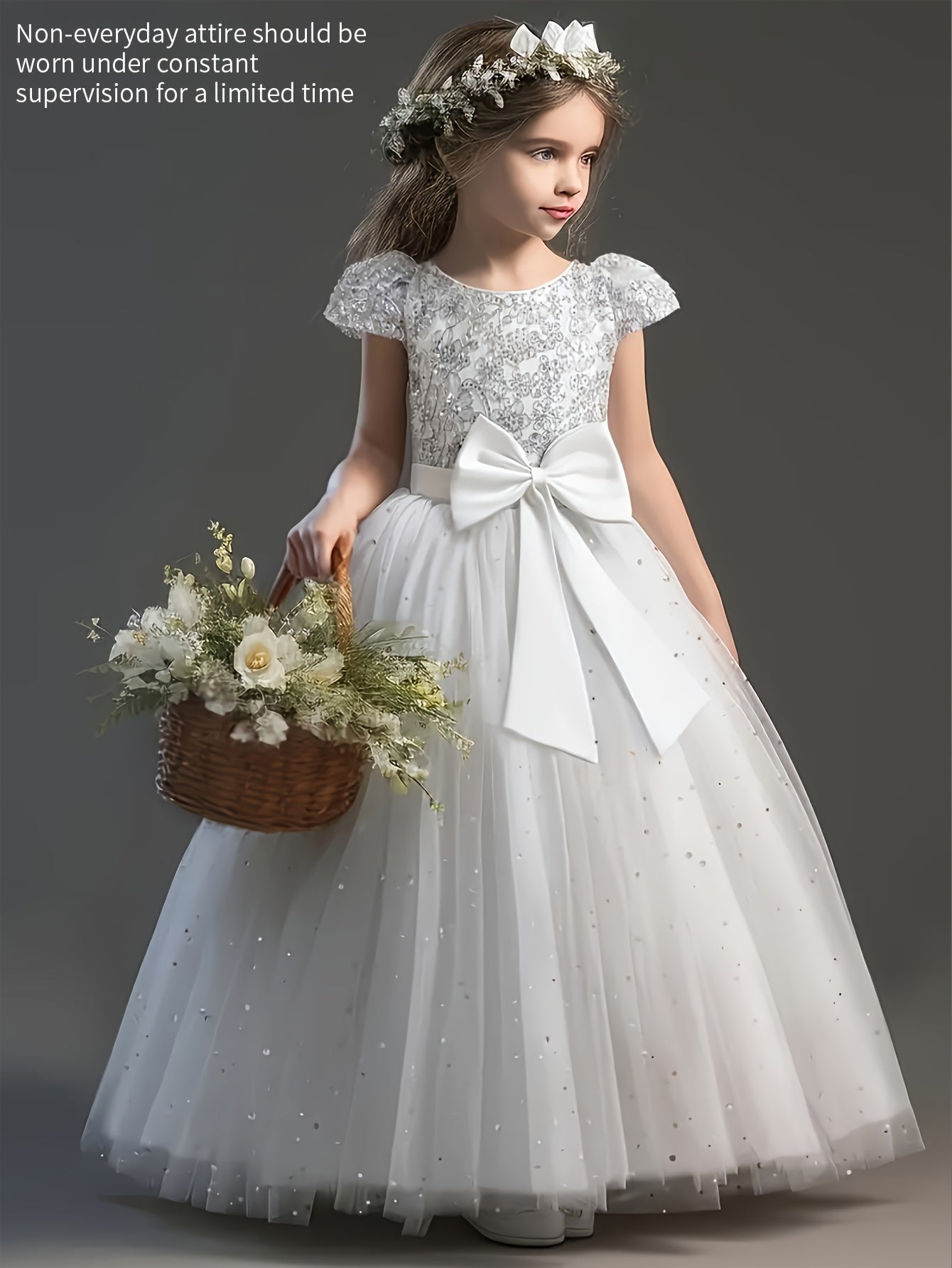 Girls floral wedding dress with lace bodice and tulle skirt, perfect for special occasions