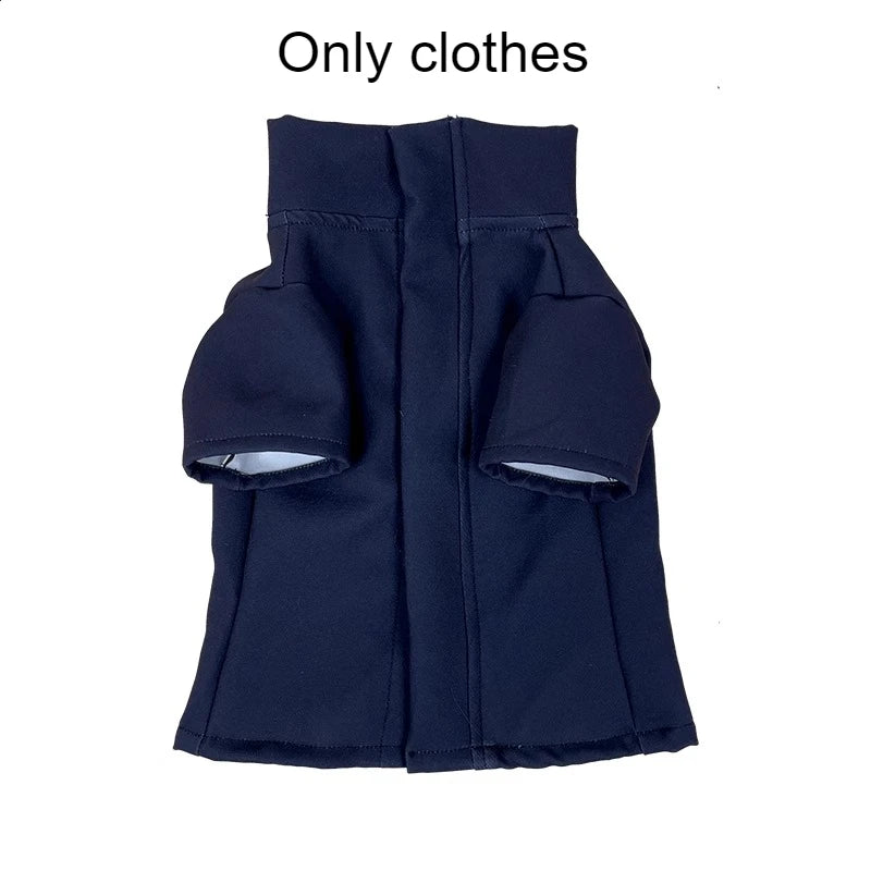 Gojo Satoru cat cosplay costume in navy blue fabric designed for pet dress-up and play