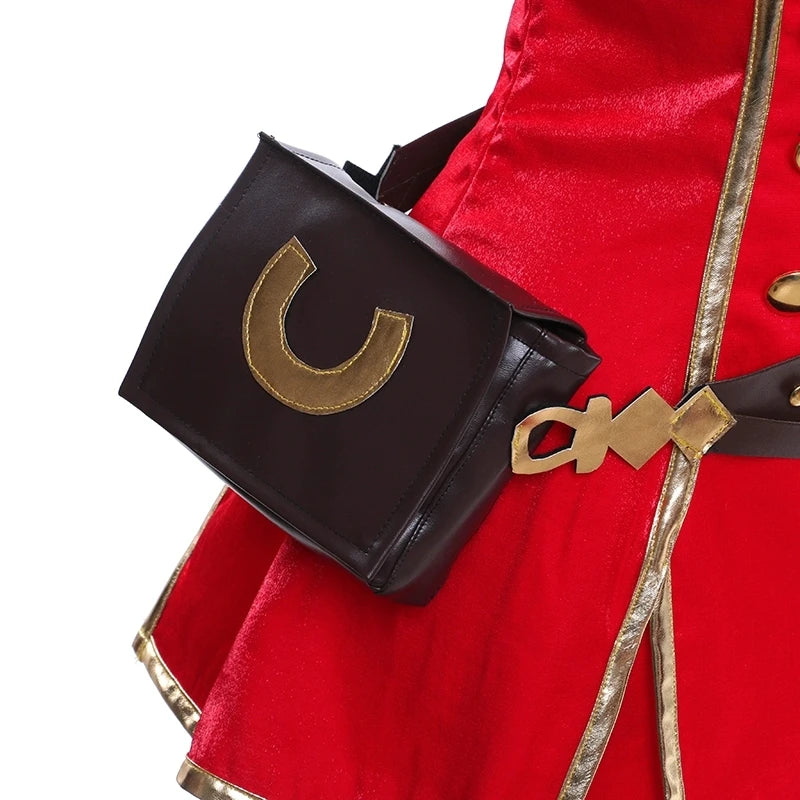Close-up of the Gold Ship uniform suit for cosplayers featuring detailed accessories and vibrant colors