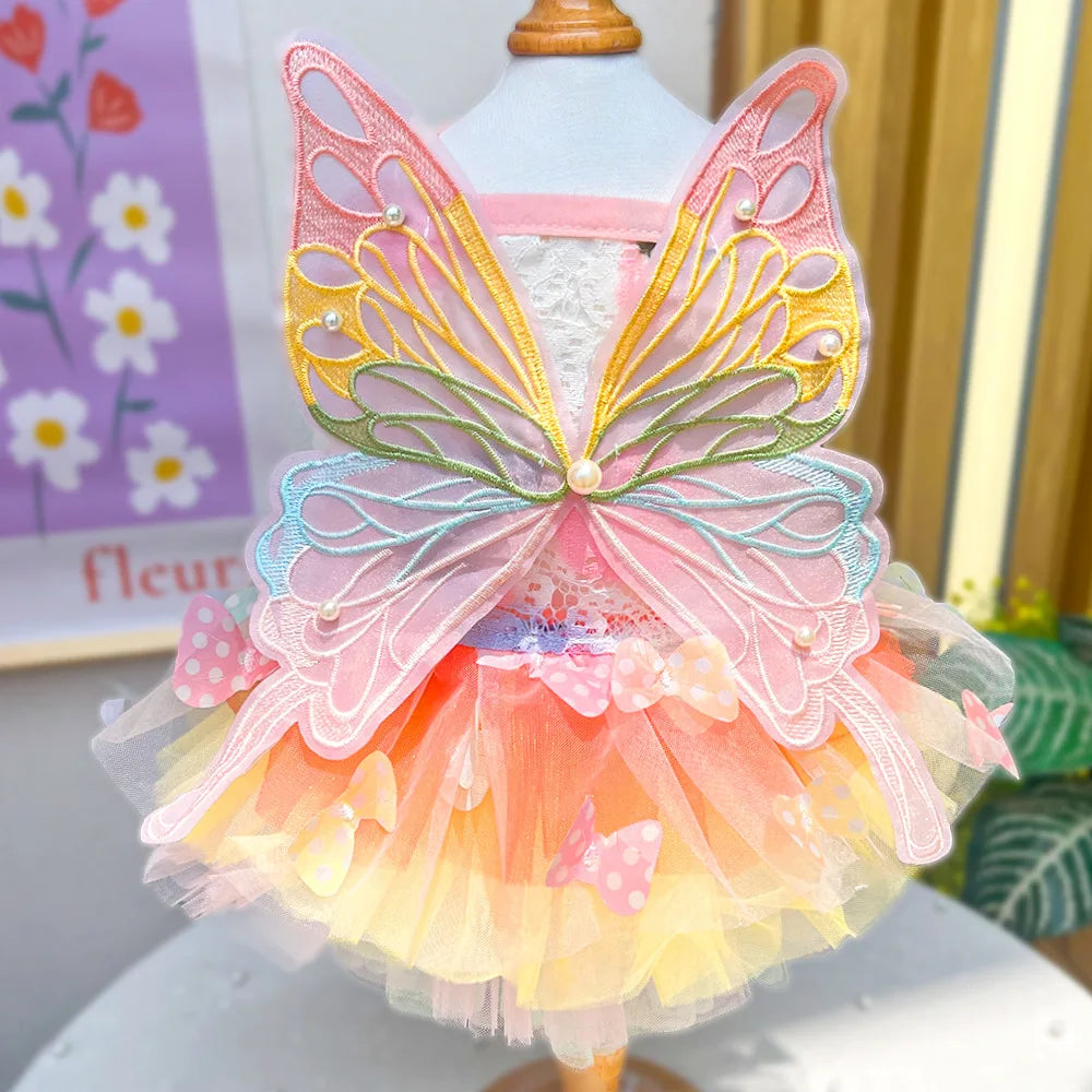 Gorgeous puppy butterfly skirt with colorful tulle and butterfly details for playful pets