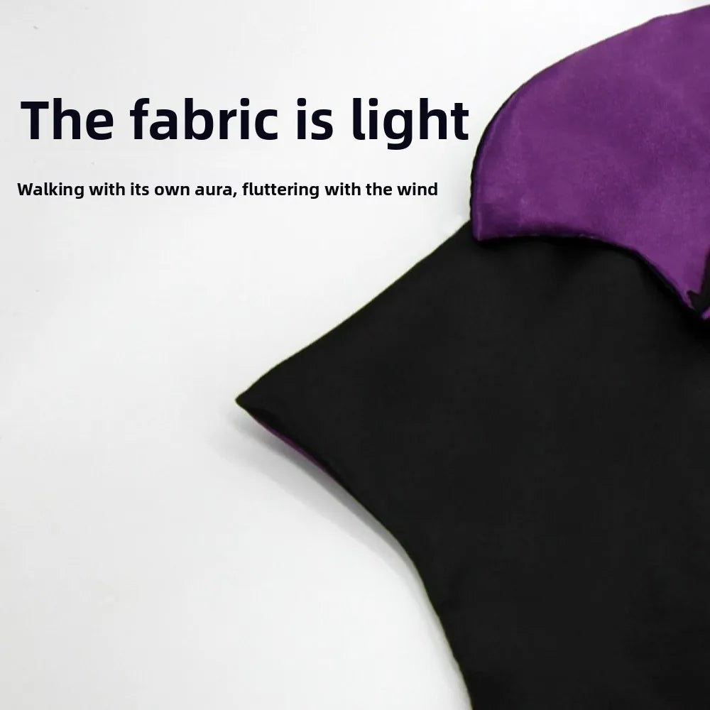 Lightweight Halloween cat costume bat cloak in black and purple for festive dress-up