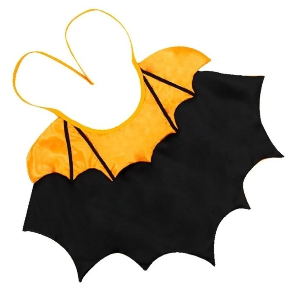 Halloween cat costume bat cloak with orange and black wings for festive pet dress-up