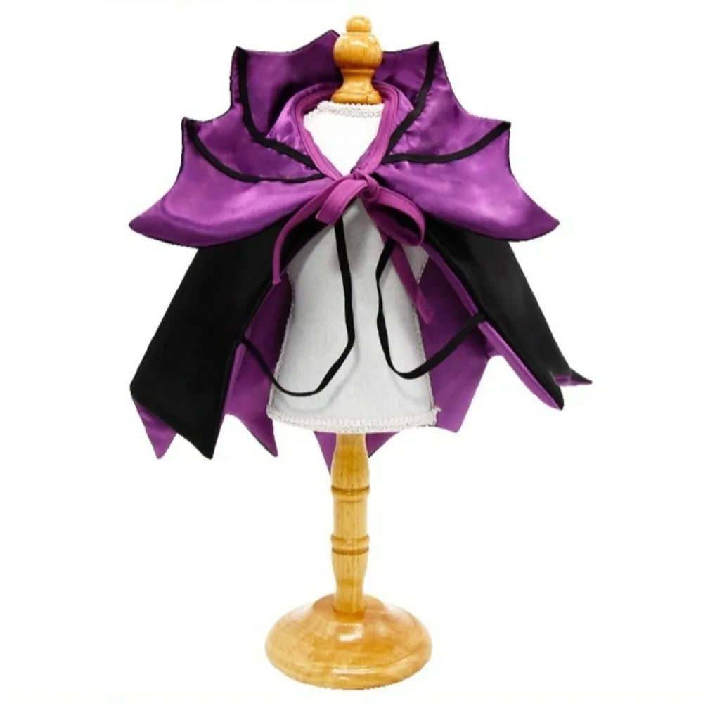 Purple Halloween cat costume bat cloak with pointed edges and ribbon tie for festive pet attire