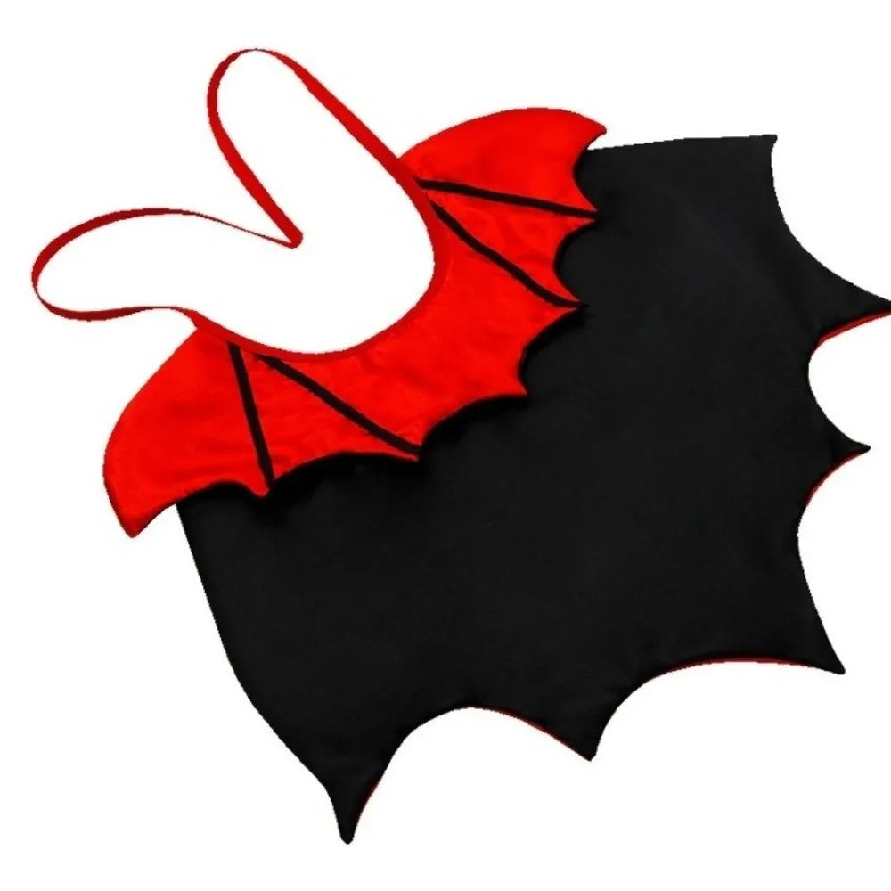 Halloween cat costume bat cloak in black and red with wing design for festive celebrations