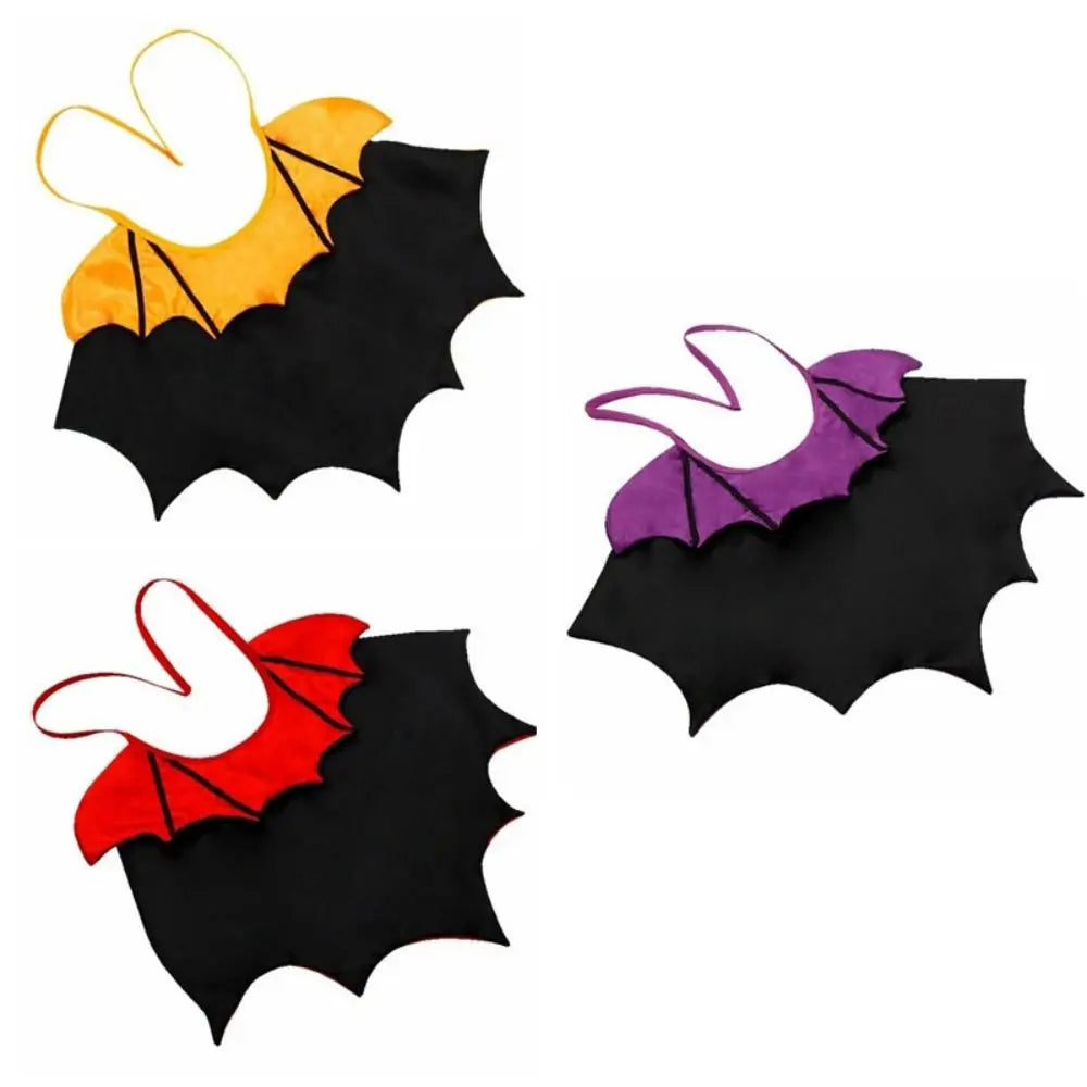 Halloween cat costume bat cloak in orange, purple, and red colors for festive pet dressing