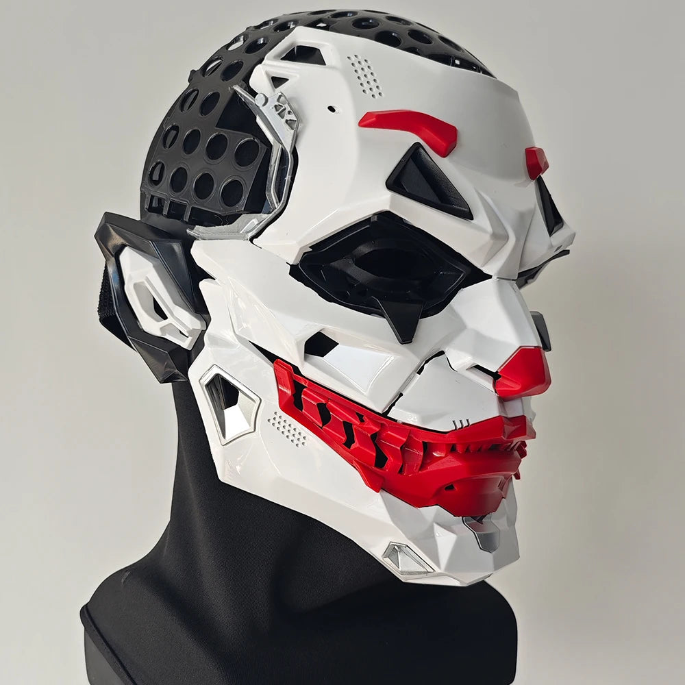 Halloween cyberpunk prop mask featuring a futuristic design with red and black accents