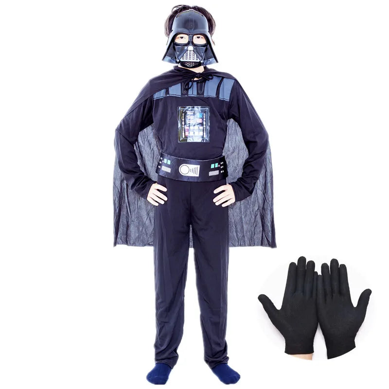 Halloween Darth Vader Costume for kids featuring a cape, gloves, and iconic black attire