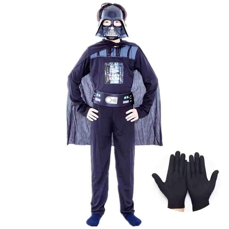 Children's Halloween Darth Vader Costume for kids with black cape and gloves for playful dress-up
