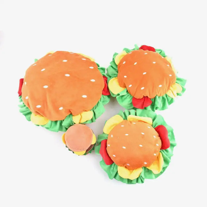 Adorable Halloween dog burger costume with plush bun and colorful toppings for festive pets