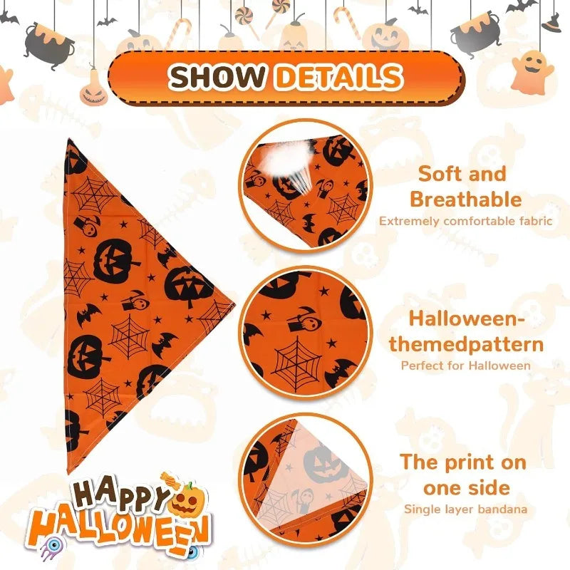 Halloween dog costume set featuring a soft bandana with a spooky pattern and breathable fabric for comfort