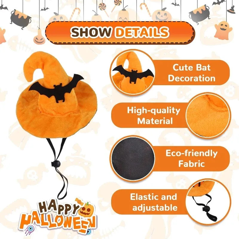 Halloween dog costume set featuring a cute bat decoration and adjustable fabric hat