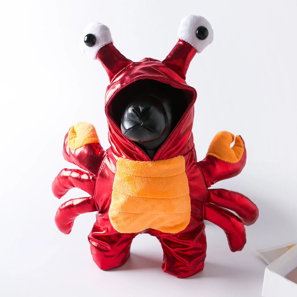 Adorable Halloween dog crab costume in red with plush claws and eyes for festive pet dressing