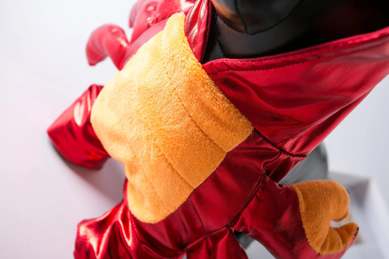 Halloween dog crab costume in shiny red and orange with claw details for festive pet dressing