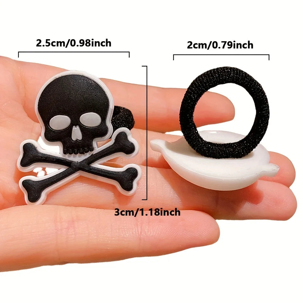 Skull and crossbones Halloween hair accessories for girls with stretchy bands for easy styling