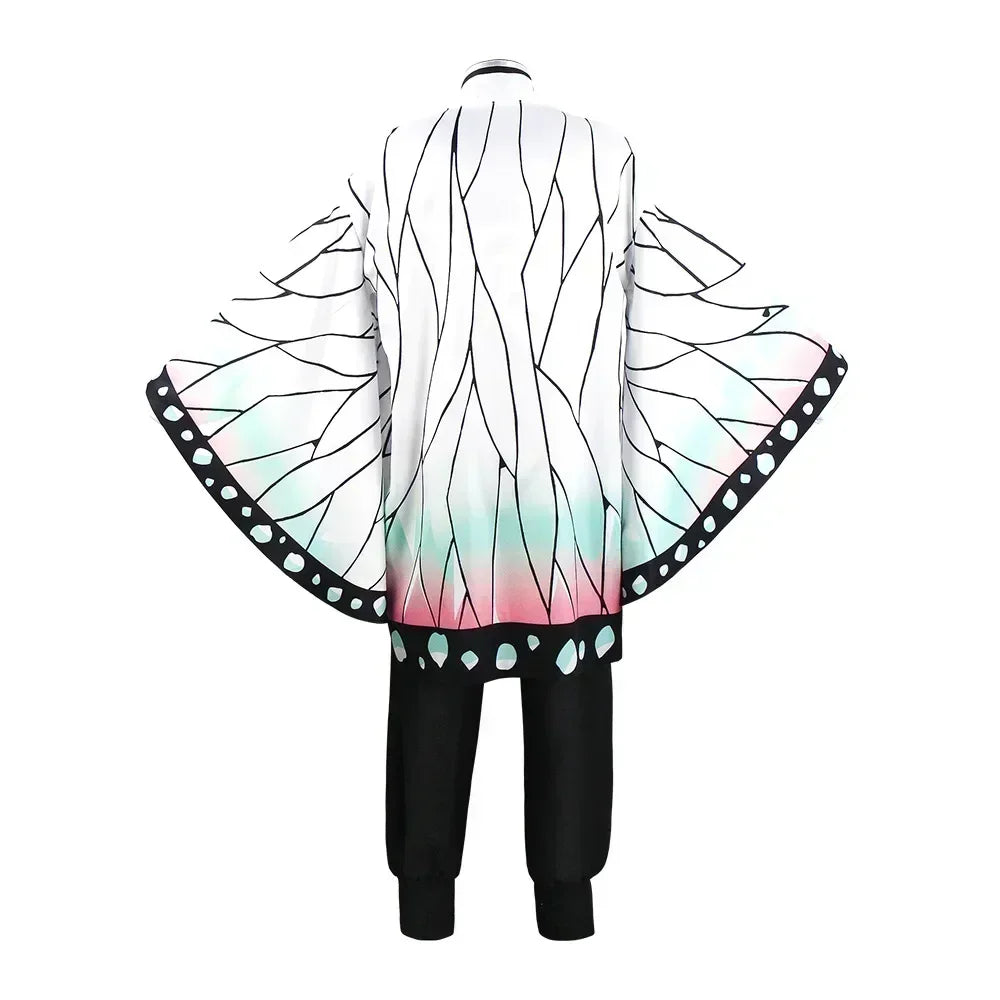 Halloween Kochou Shinobu wig and haori featuring a colorful butterfly design with wide sleeves